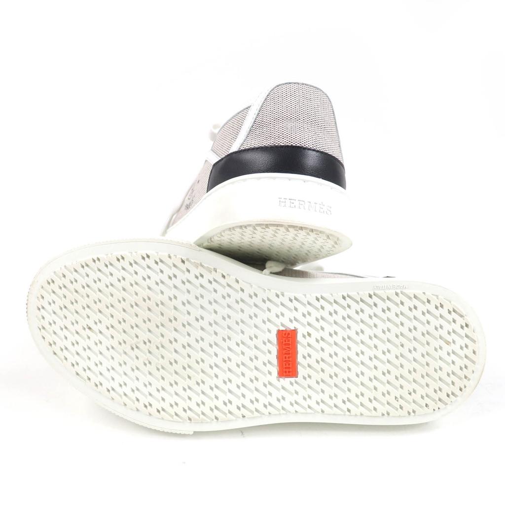 Great HERMES Low Cut Sneakers Get Using Leather White Gray Fabric Women 35 Used
