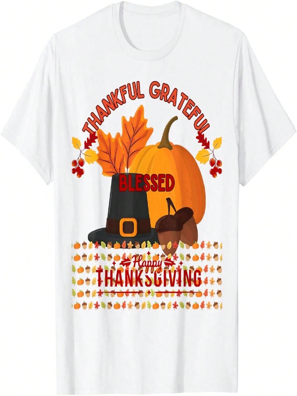 Thankful Grateful Turkey Happy Thanksgiving T-Shirt S