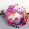 Pink Bichon pattern, automatic folding umbrella, portable and foldable design, 8 ribs, a Christmas or birthday gift.