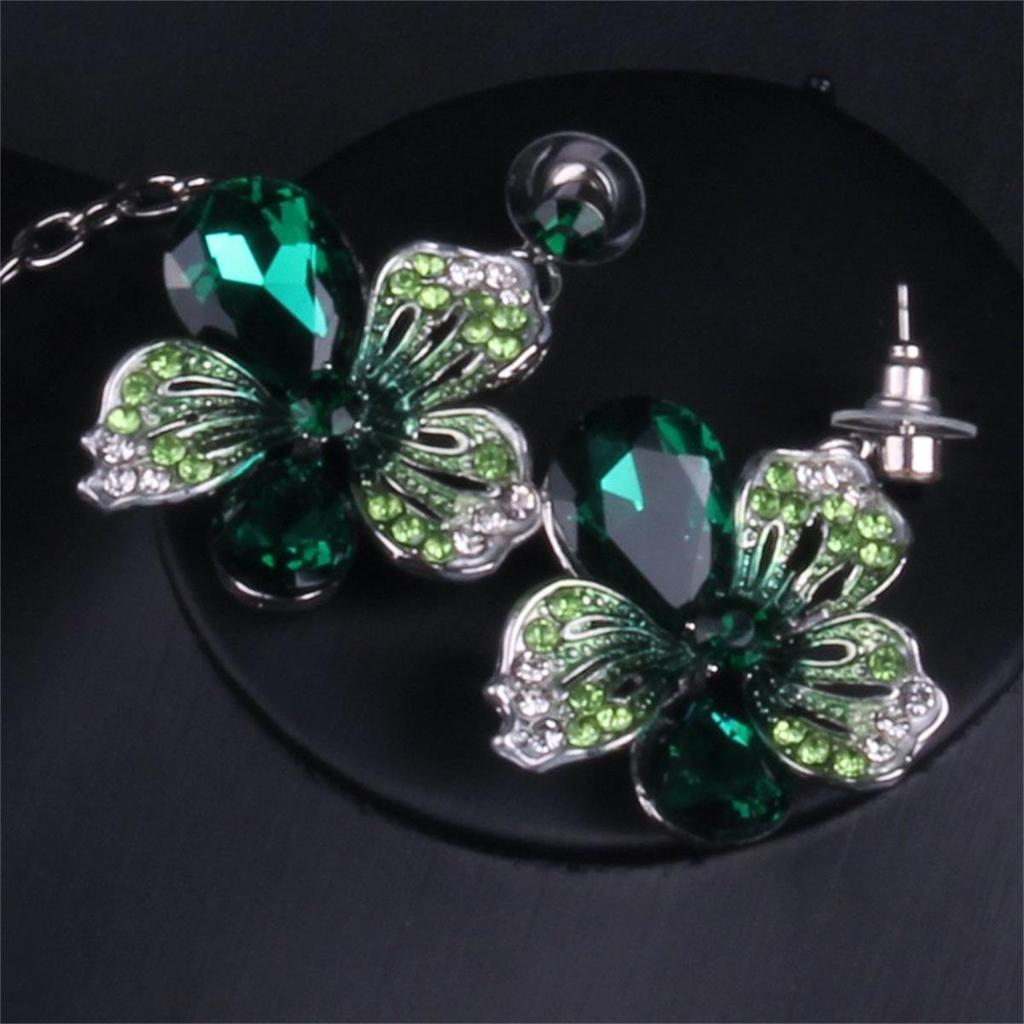 European & American Floral Necklace & Earring Set: Colorful Crystal Gemstone Jewelry for Evening Dresses & Bridal Banquets