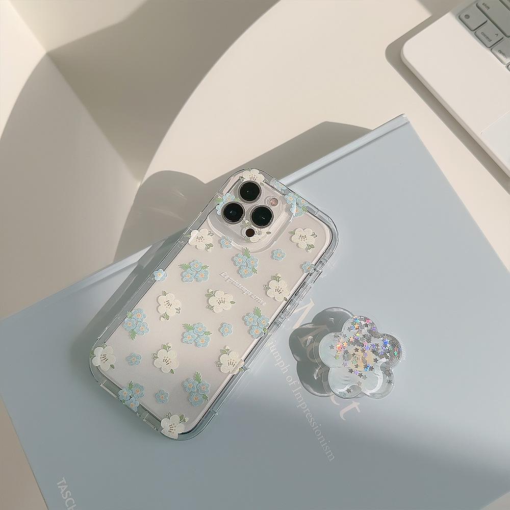 Floral IPhone 16 Suitable for Apple 14 Mobile Phone Case 11 Simple 15pro Quicksand Stand 12 Transparent 13 Airbag