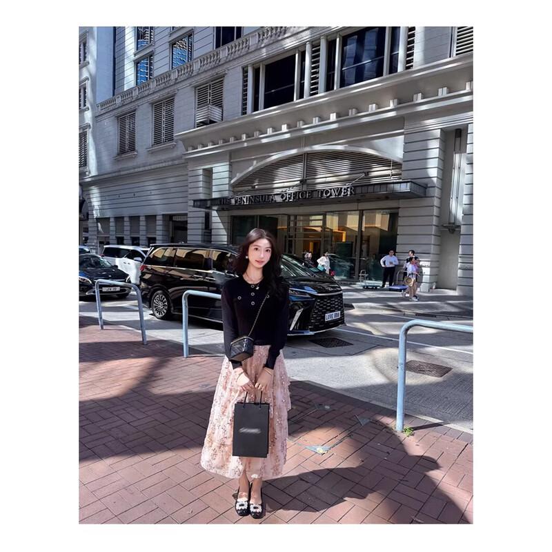 Elegant Knitted Mesh Splice Tiered A-Line Dress M