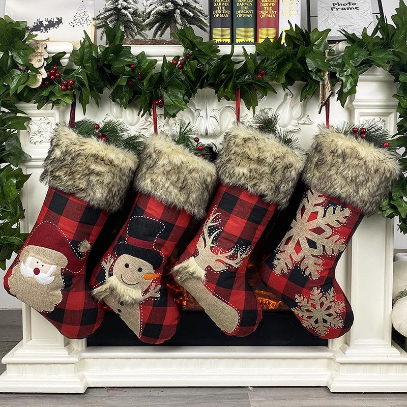 New Christmas decorations, linen socks, large, Santa snowman gift socks, candy socks, gift bags.