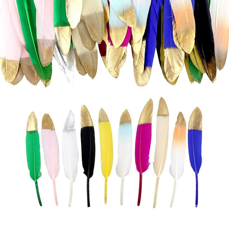 10Pcs/Lot Silver Gold Duck Feathers For Decoration Goose Feather Craft Black White Jewelry Creation Handicraft Accessories Decor