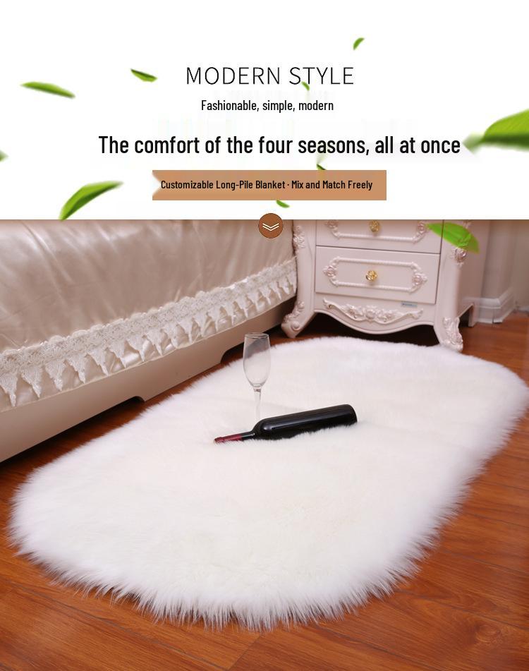 White Imitation Wool Plush Carpet for Bedroom & Living Room