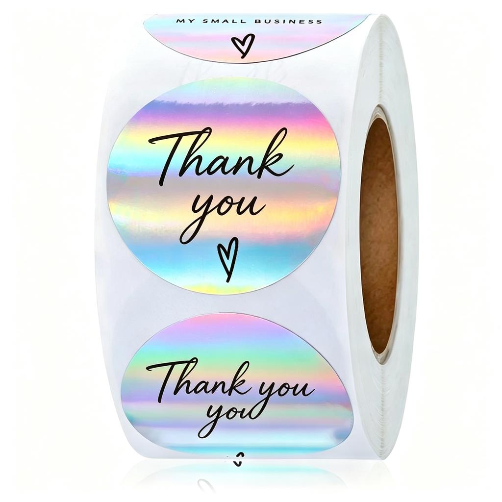 OEM/ODM Premium Iridescent Holographic Thank You Stickers for Cosmetic Gift Packing & Holiday Gift Bag & Gift Box