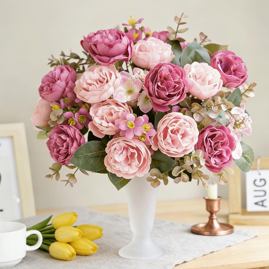 Artificial Flowers Silk Peony Home Room Table Wedding Wreath Bridal Bouquet Decora Valentine's Outdoor Garden Yard DIY Gifts Box