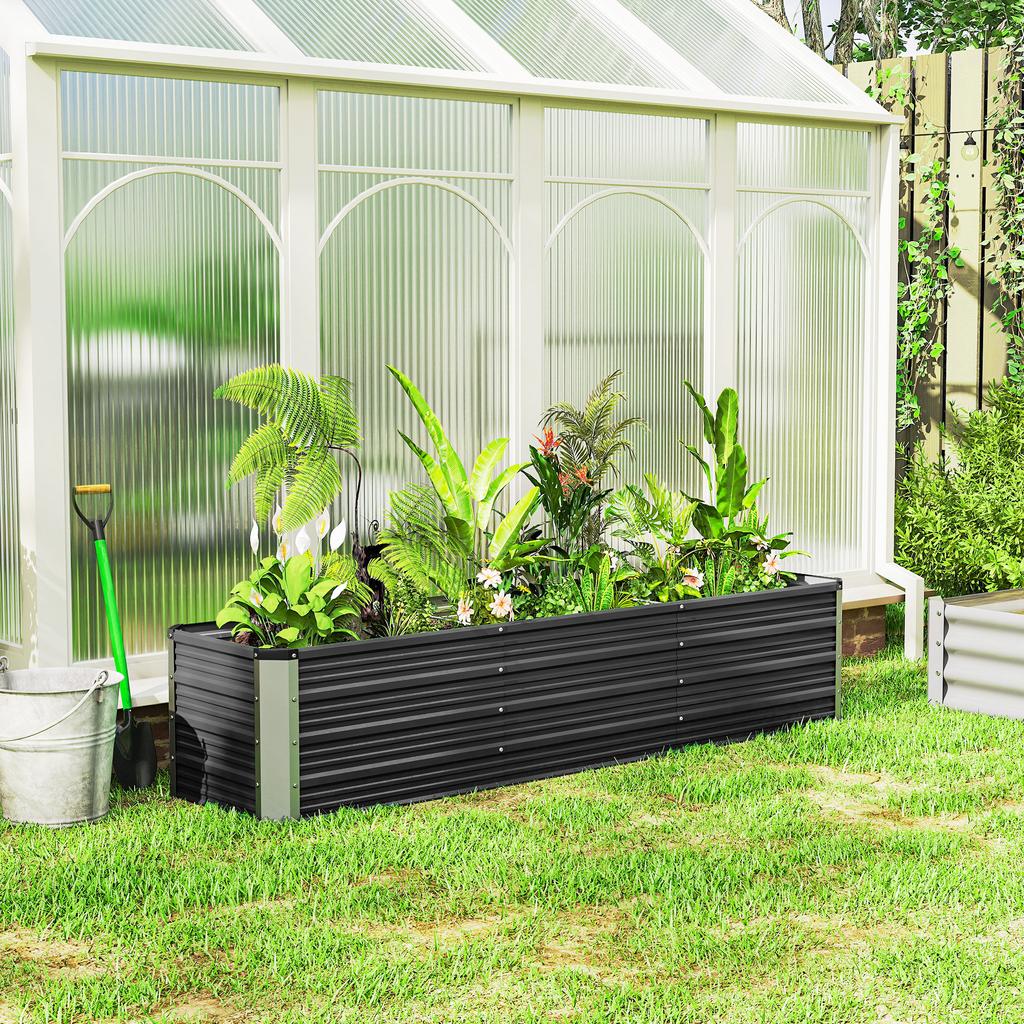 Raised Steel Garden Bed, Planter, Flower Box, Flower Pot with Gloves, Gray, 183 x 47 x 40 cm