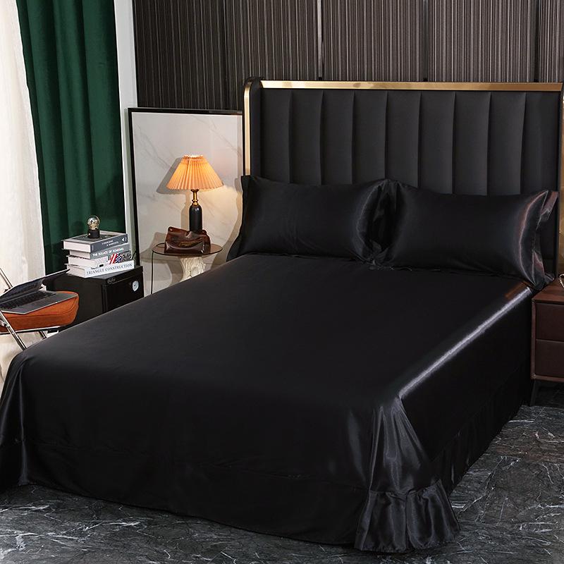 Washable Silk Fitted Sheet Set with Satin Pillowcase & Double Duvet Cover