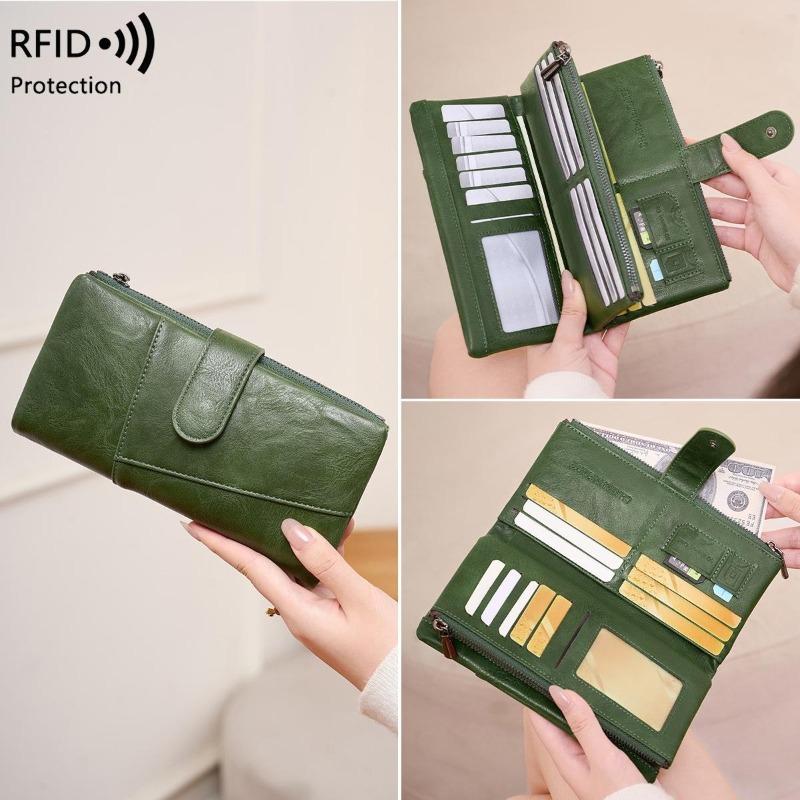 Damen Langbörse Anti-Diebstahl Blinkend RFID-Kartenetui PU-Leder Münzbörse Clutch Tasche Kartenhalter Geldklammer Multifunktionale Herrenbörse