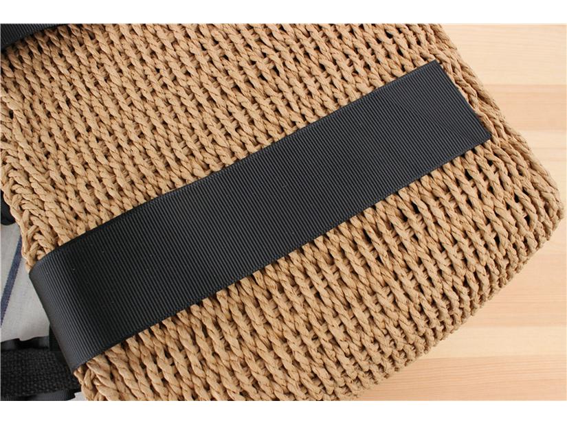 Women's Casual Beach Tote: Solid Color Handheld Paper Rope Bag with Ribbon Handle