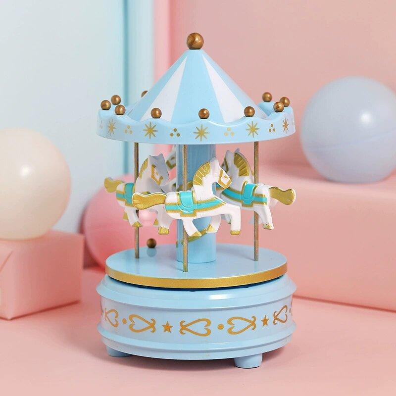 1pc Blue Pink Luxury Carousel Cake Topper for Birthday Romantic Wedding Party Luxury Carousel Handwork Cake Decoration Gifts 1pc