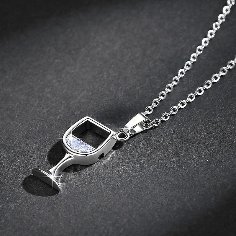 Gold Color Creative Wine Glass Pendant Necklace Zircon Crystal Wine Cup Pendants Women Chokers Clavicle Chains Neck Jewelry Gift