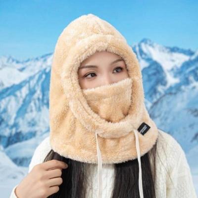 Women's Winter Warm Fur Hat with Earmuffs and Mask Drawstring