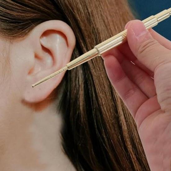 Ear acupoint locator stick facial tool spring type brass material detection probe full body use lightweight portable usable on both ends.