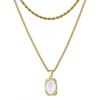 Vintage Floral Titanium Steel Necklace With Engraved French Mirror Square Pendant Layered Locket Chain Women
