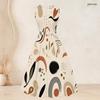 Women Plus Size Off White Printed Two Piece Set Sleeveless Round Neck Tie Waist Flare Dress And Long Sleeve Open Cardigan