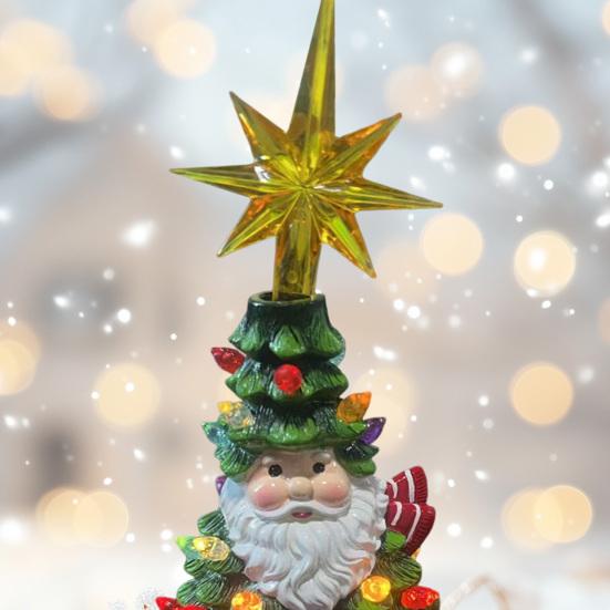 Yousheng Lighted Up Santa Christmas Tree Decor 11Inch Resin Old Man Christmas Tree Light with Multicolored Lights And Star Topper for Holiday Tabletop