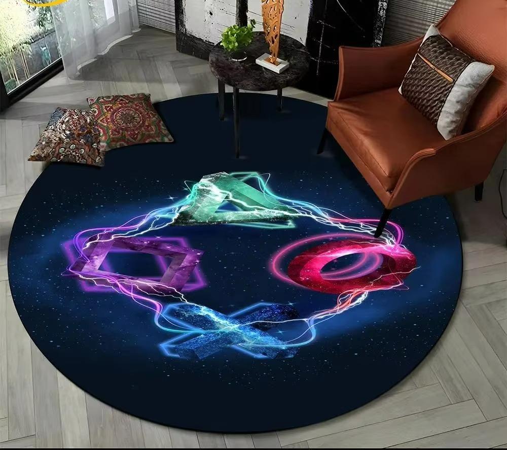 Cartoon Game Controller Round Carpet Non Slip Circle Child Play Mat Washable Rugs for Gamer Bedroom Decor Entrance Doormats