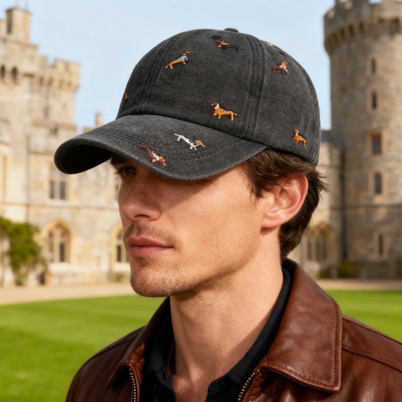 Spring Autumn Puppy Embroidered Soft Top Baseball Cap Vintage Hat