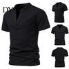 Summer T-shirt Stand Collar Deep V-Neck Short Sleeve Men Solid Color Slim Fit Tee Top Streetwear
