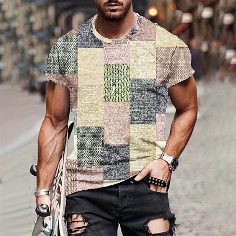 Vintage Patchwork Graphic T Shirts Summer Casual Crew Neck Short Sleeve 3D Printed T-Shirts Fashion Daily Wear Oversized Tees