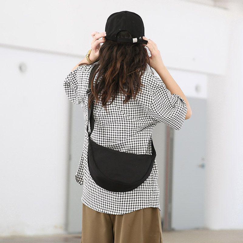 

Fitting Room Same Style Bag Female Casual Underarm Bag Japanese Style Satchel Couple Shoulder Messenger Bag Canvas Dumpling Bag Single Black