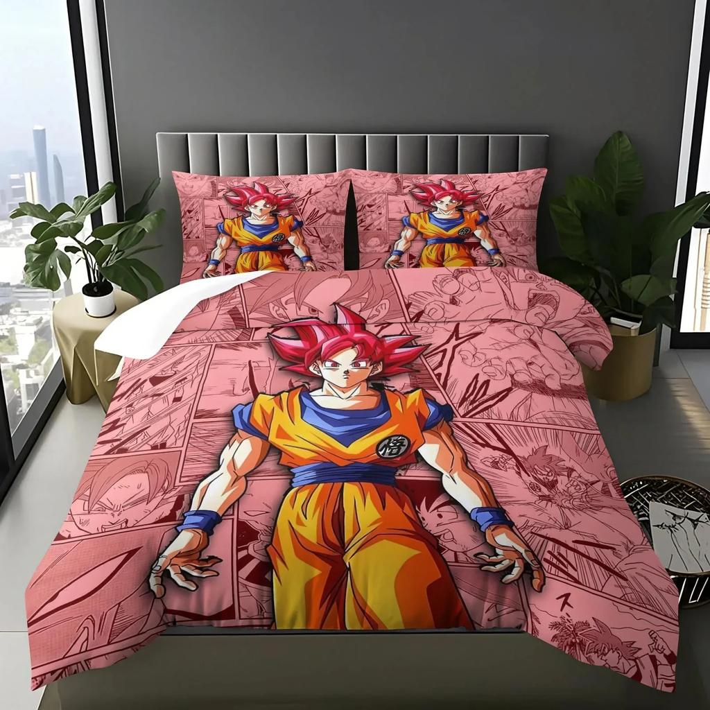 2026 Hot Sale Japanese Anime Dragon Ball Son Goku Bedding Set Quilt Cover Twin Full Bedroom Bed Decor for Teens Best Gifts