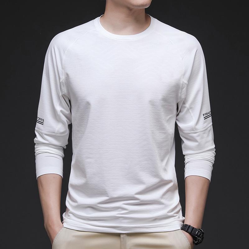 Men's Long-Sleeve Ice Silk Stretch Sports T-Shirt for Spring/Summer Fitness and Casual Wear