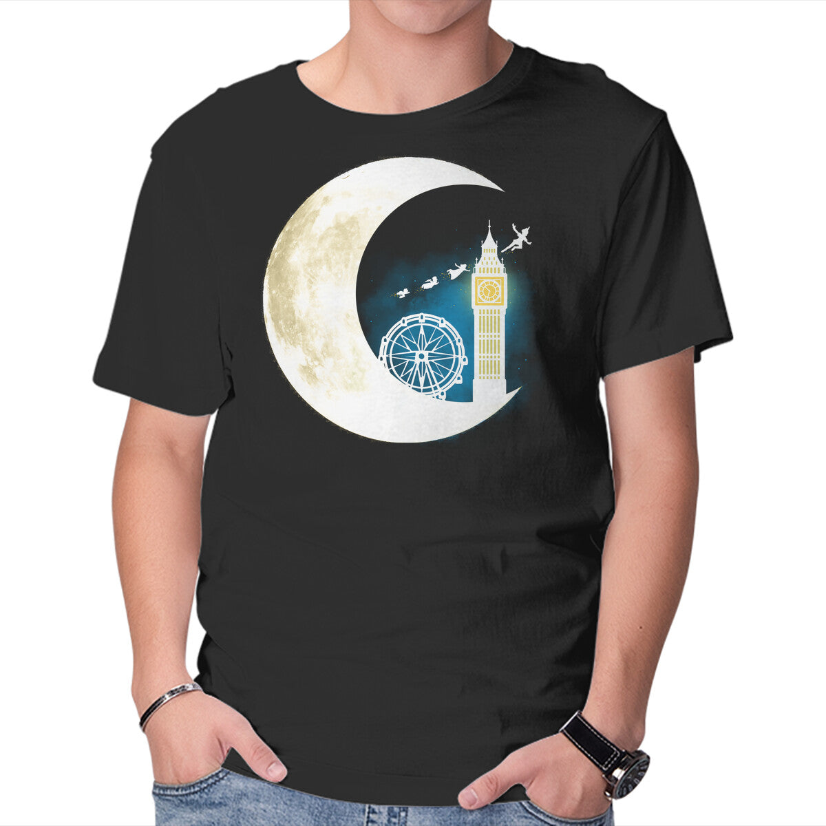 Unisex Crew Neck T-Shirt Never Grow Moon Graphic Short Sleeve Casual Tee XXXL