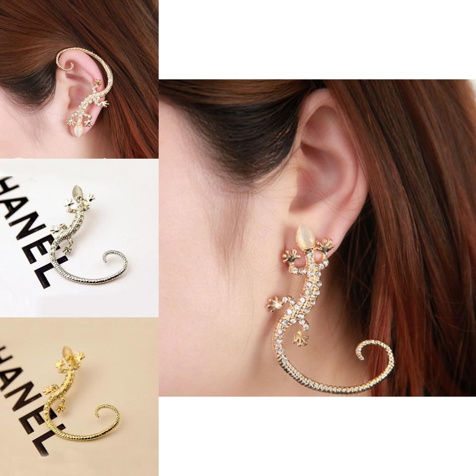 Alloy Gecko Lizard Earrings With Glitter Accents For Females