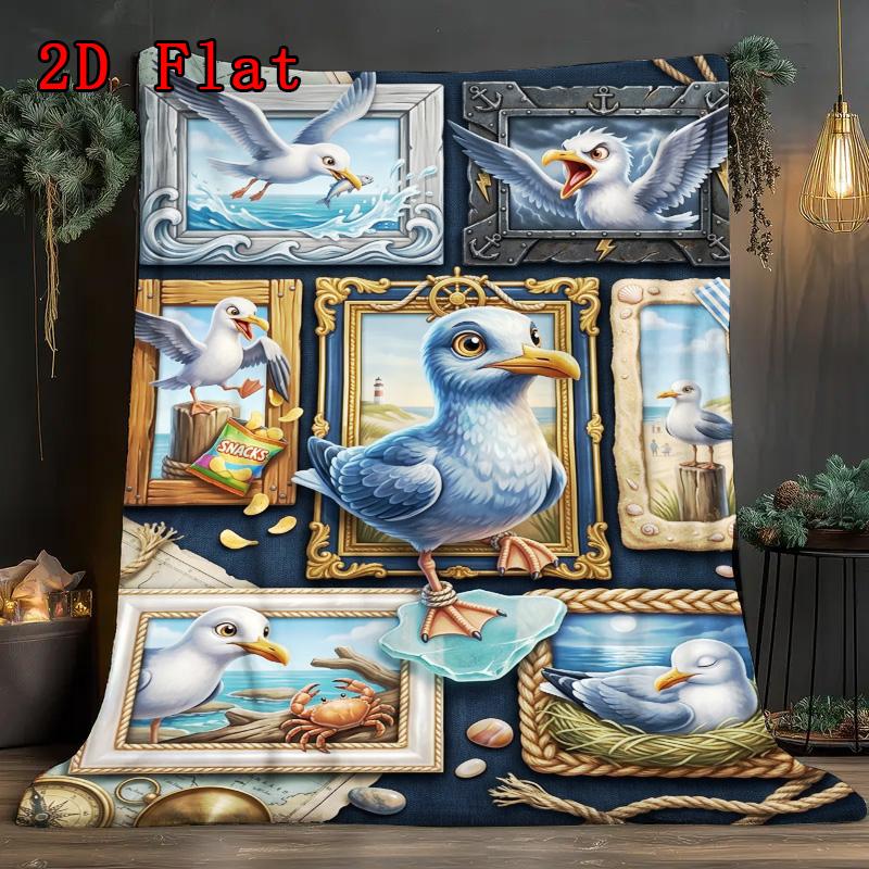 Seagull Frames Coastal Life 2D Flat Pattern Flannel Blanket, High Quality All Seasons, Home Decor, Warmth and Comfort, Perfect for Christmas Gifts.