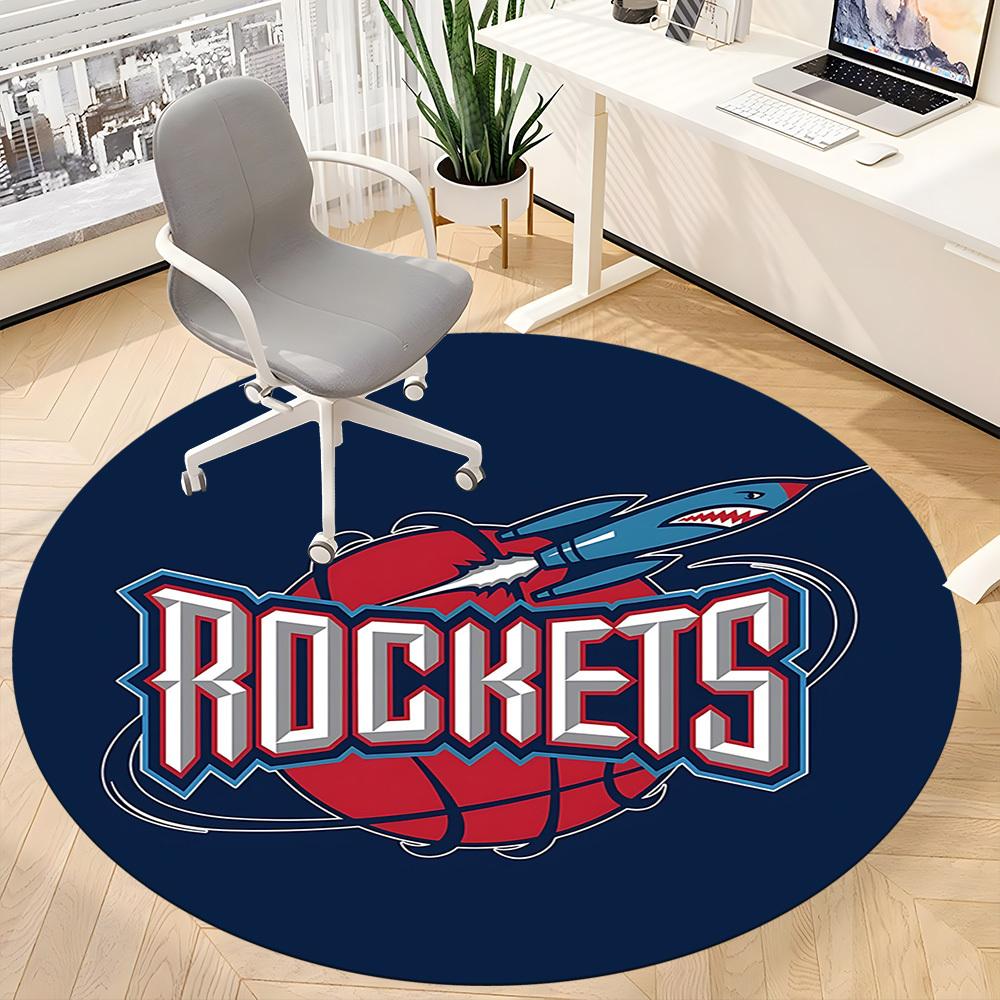 1pc Rockets Basketball Office Round Area Rug, Indoor Mat Suitable For Office,Bedroom Living Room Home Decor, Room Deco a0926187
