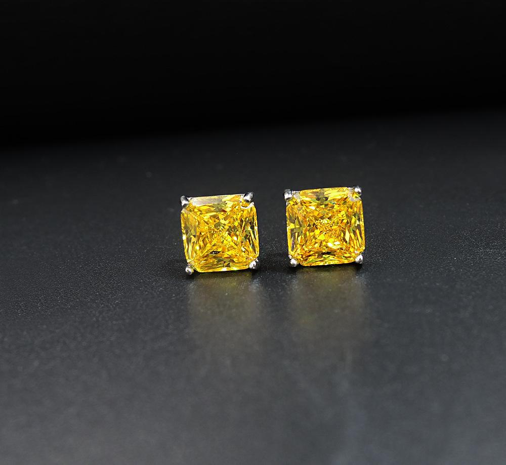 Jewelry Popular Yellow Diamond Stud Earrings Retro Earrings Elegant Stud Earrings Women'S Square