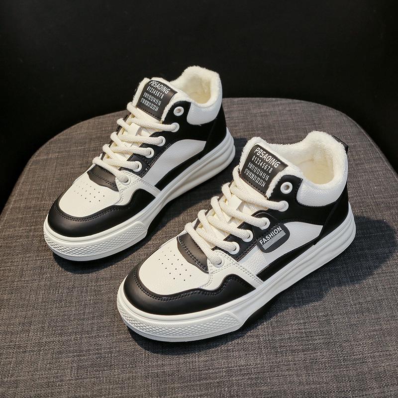 

Женские белые туфли на платформе, новинка осени и зимы 2025 года, бархатные теплые и универсальные высокие кеды, студенческие повседневные спортивные кеды на доске 40 чёрный