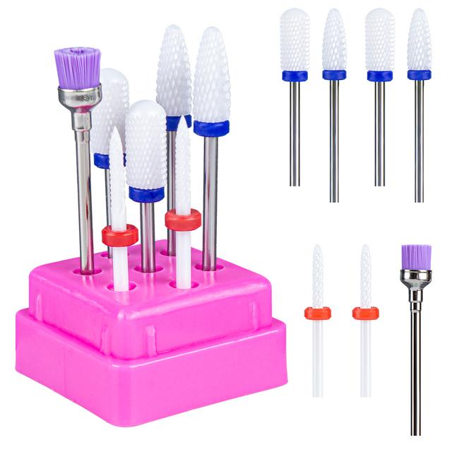 7pcs Ceramic Nail Drill Bits Set Milling Cutter for Manicure Machine Accessories Rotary Burrs Pedicure Cutter for Remove Gel Bit