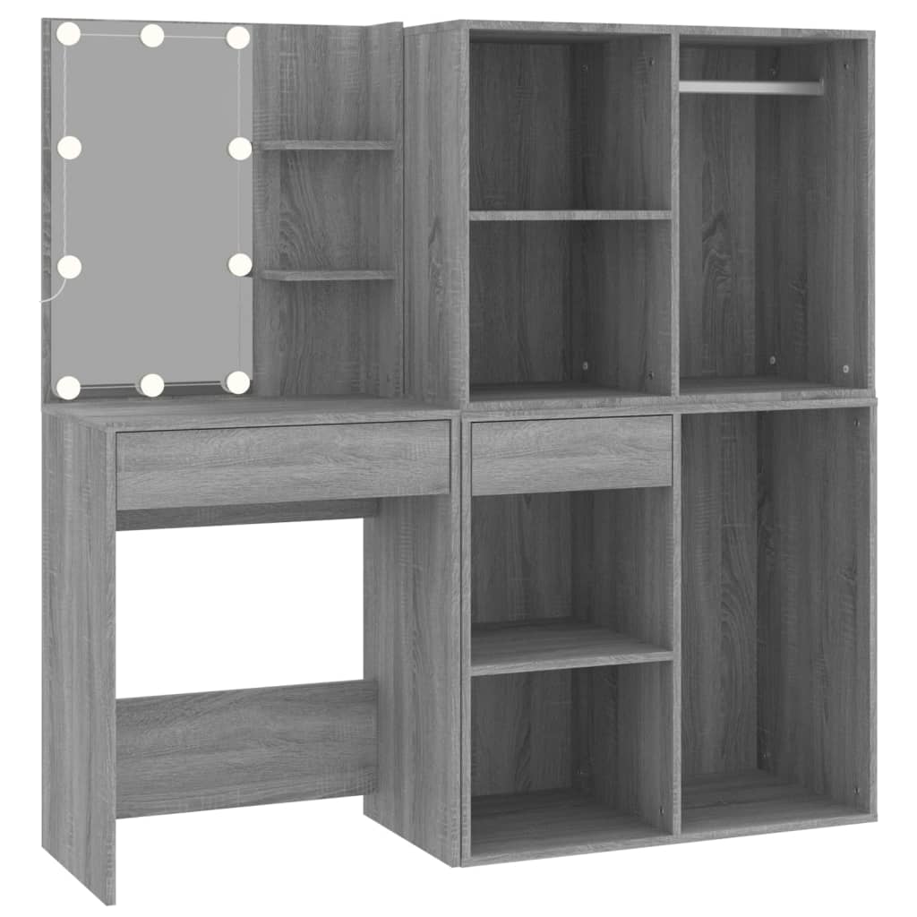 VidaXL LED Vanity Table with Cabinets Grey Sonoma Wood Based Material