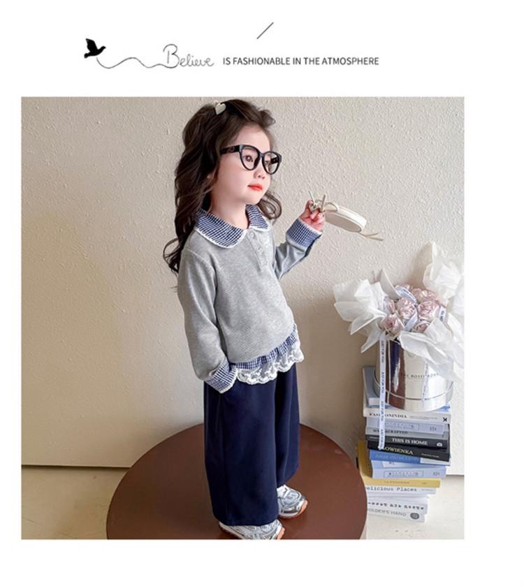 Meng Tang Tang Spring Girls' Color Block Bib Pants & Sweatshirt Set - Baby Korean Style Two-Piece.