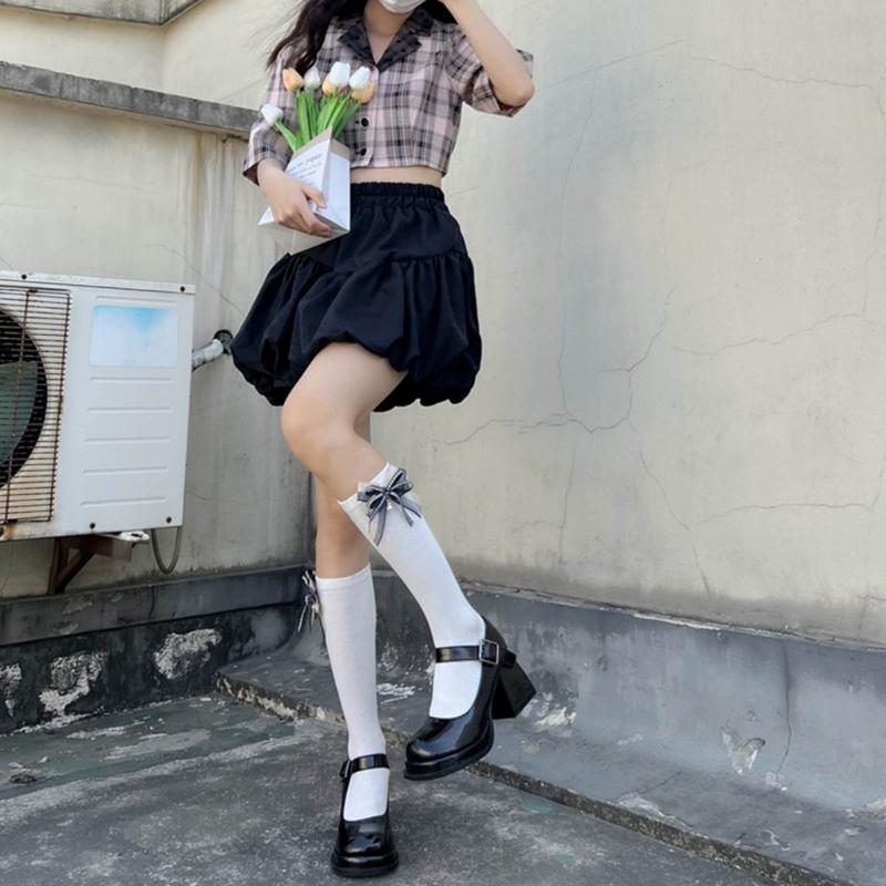 1 Pair Princess Style Dress Socks for Girl Calf Tube Frilly Socks Ballet Socks Ruffle Calf Socks with Bows Lace Top Sock