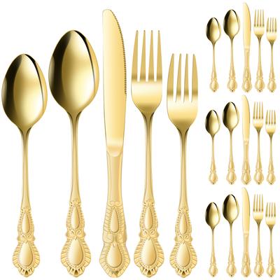 20 Pcs Tableware Set Stainless Steel Vintage Dinnerware Including Fork Spoons and Knife Silverware Set for Kitchen Camping Party