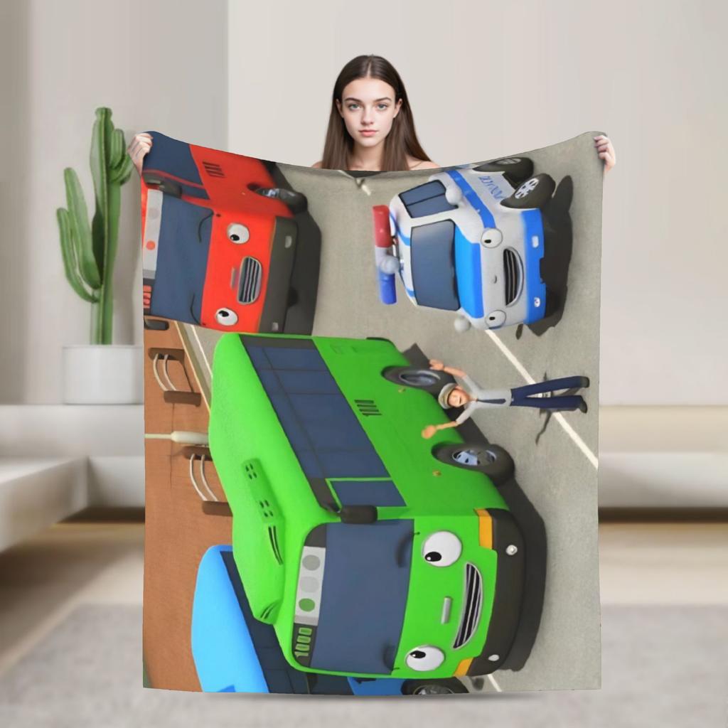 Tayos Little Bus Cartoon Blankets Flannel Vintage Warm Throw Blankets for Home AutumnWinter