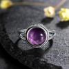 Vintage Carved Pattern Oval Purple Stone Rings, Amethyst Gemstone CopperPlating Ring, Women's Boho Fashion Jewelry Cross-Border