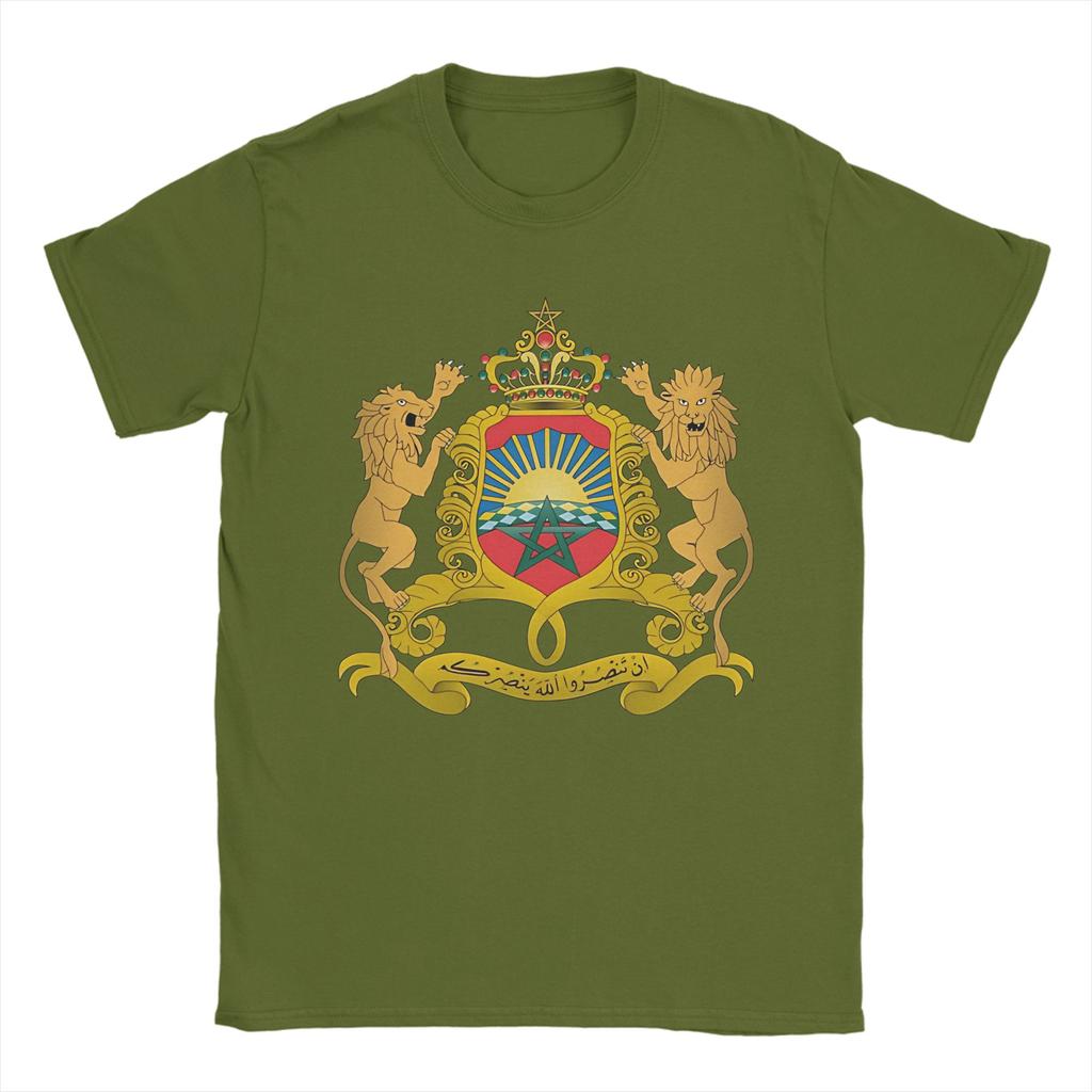 Vintage TShirt Summer Coat of Arms of Morocco Lion TShirts Cotton Tshirt for Men Aesthetic Cheap Print Short Sleeve Tees