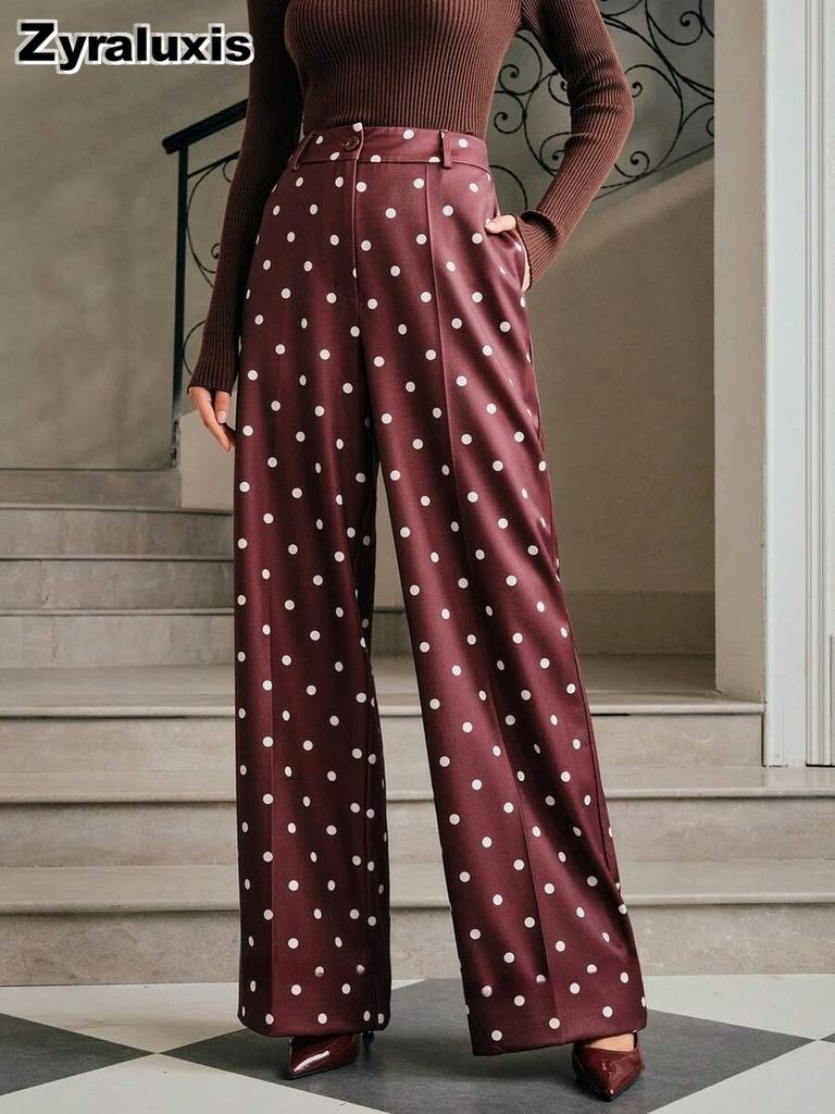 Wide Leg Pants for Women - Dot Casual High Waist Trousers