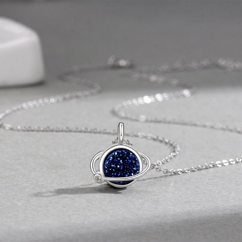 Crystal cluster planet necklace, glazed blue starry sky set chain, niche Korean version ins Valentine's Day gift.