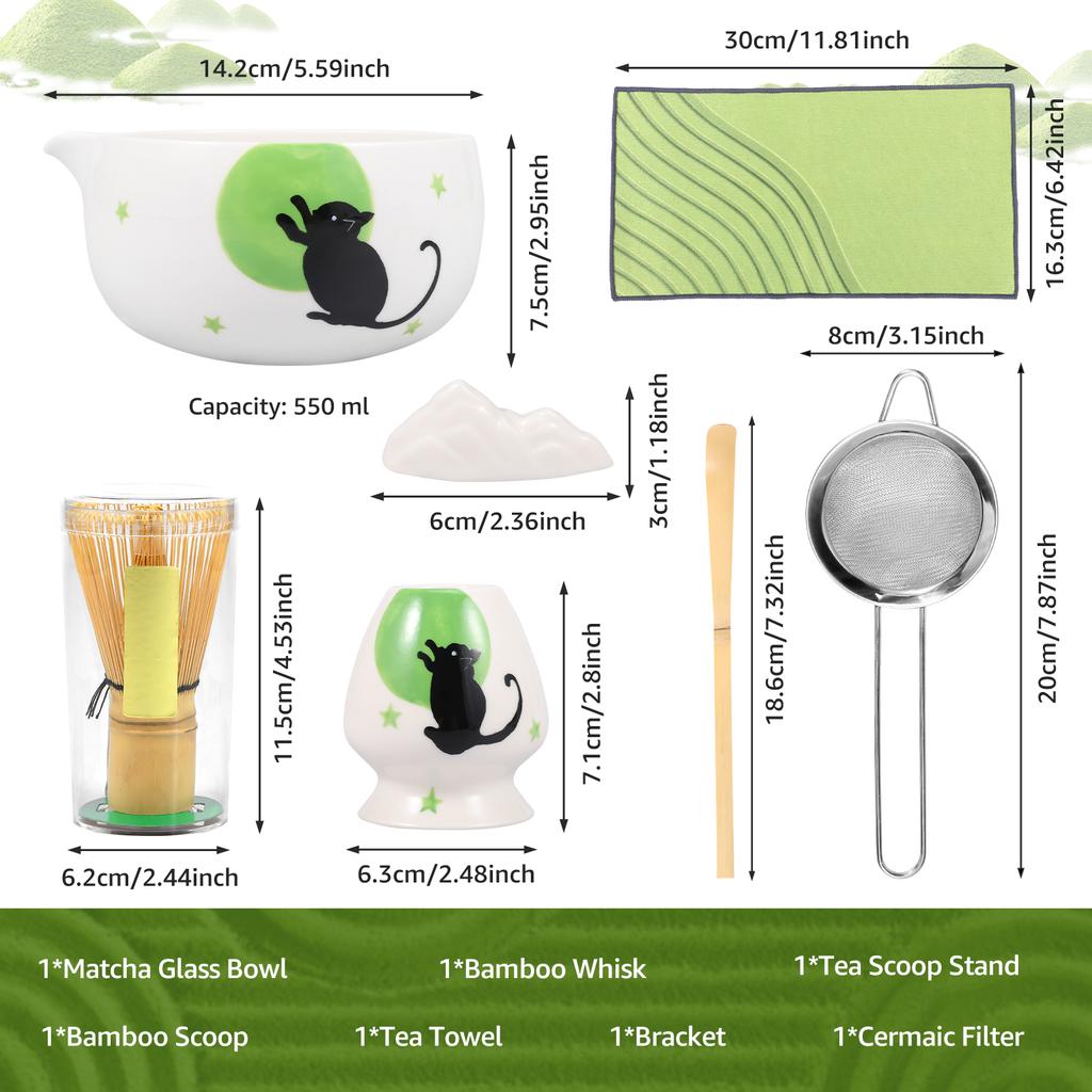Japanese style matcha bowl, matcha tools tea whisk set smooth glazed interior beautiful design suitable for making cream matcha