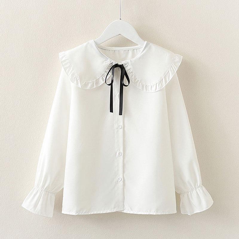 

Дівчача сорочка з довгим рукавом у корейському стилі з білим мереживним коміром 150 cm