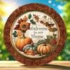 2d Flat 20*20cm, Home Decoration, Autumn Welcome Home, Pumpkin Wooden Circular Logo Creative Decoration Board, for Home, Club, Cafe Bedroom, Bar Decor
