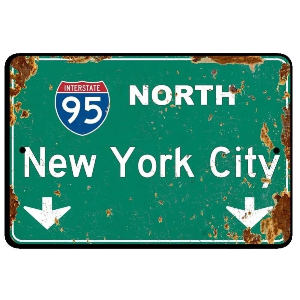 Highway Nostalgia Hub I-95 North Green Metal Sign - Vintage NYC Decor, Ideal for Man Caves & Office Walls