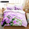 Lila Blumen Königin Bettwäsche Set Für Schlafzimmer Weich Modern Bettüberwürfe Bequem Kinder Bettbezug Steppdeckenbezug Und Kissenbezug